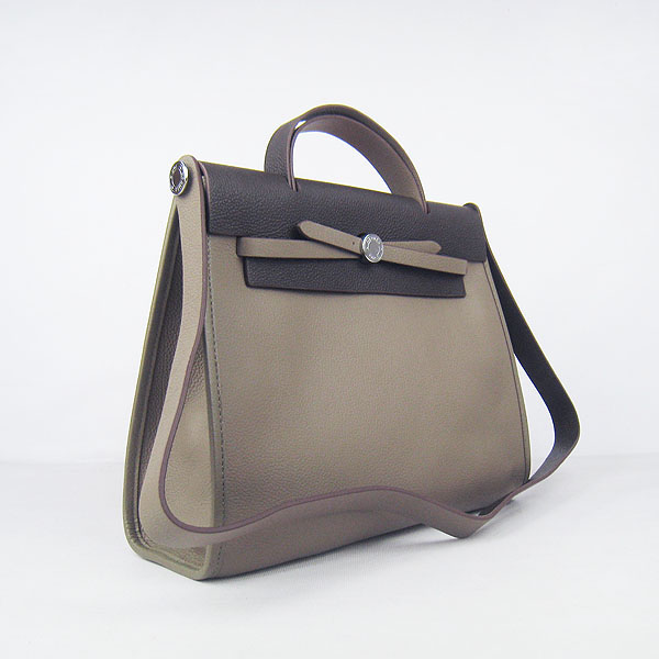 7A Replica Hermes Grey/Dark Coffee Kelly 32cm Togo Leather Bag 60667